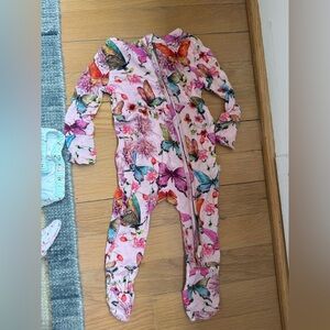 Posh Peanut Pink Butterfly & Floral Zip One-Piece Footie